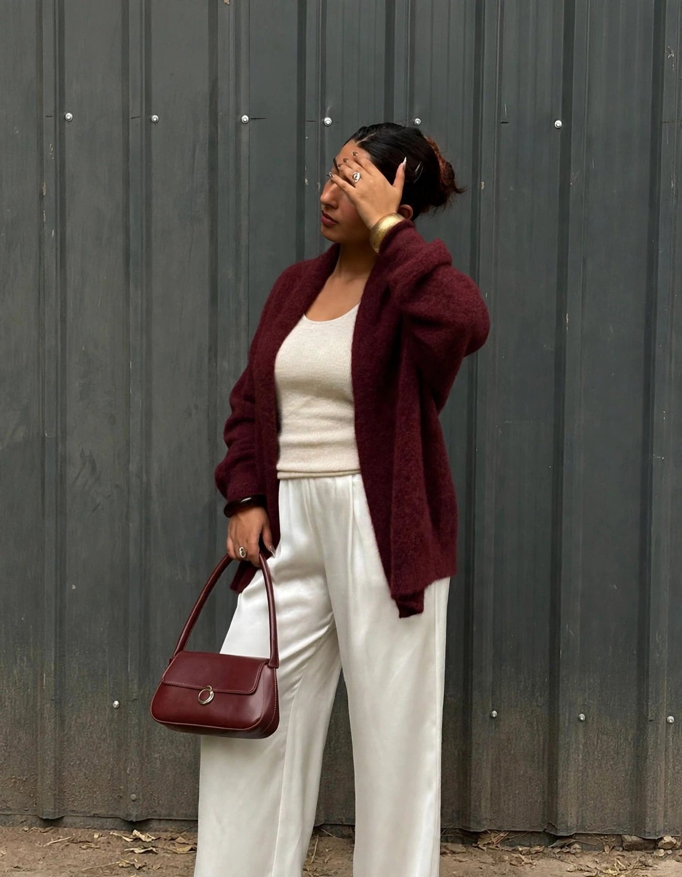 Satin pants with a wide leg silhouette