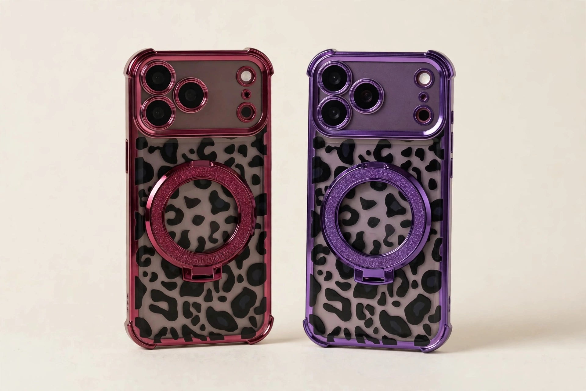 Leopard Ring-Stand Case in Burgundy and Purple