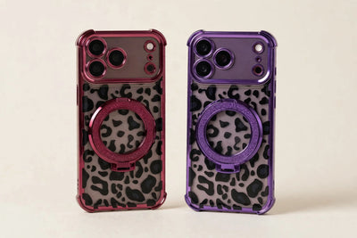 Leopard Ring-Stand Case in Burgundy and Purple